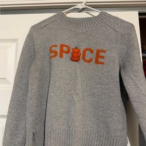 LOFT Gray Crewneck Sweater with Orange 'SPICE' Design